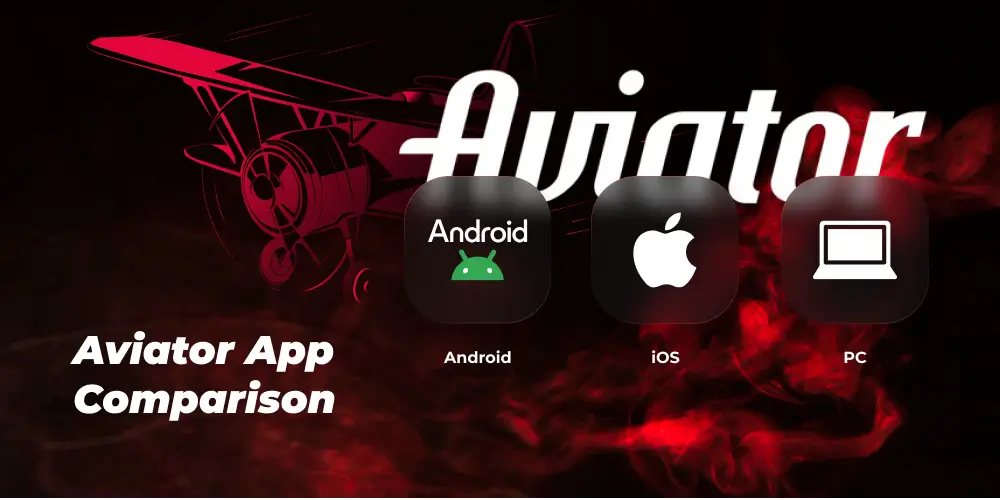 Aviator app comparison showing Android, iOS, and PC options