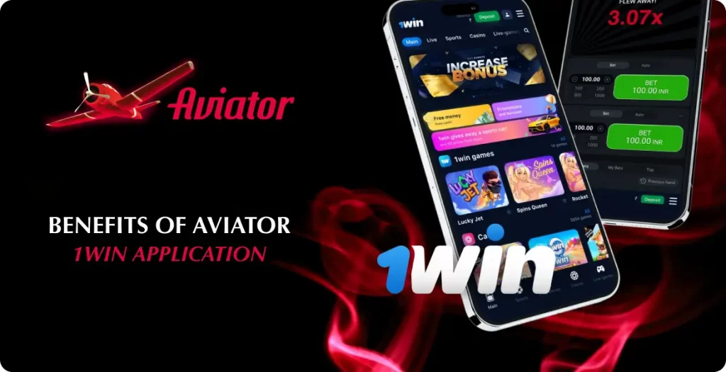 1Win app interface showing games and bonus options for Aviator