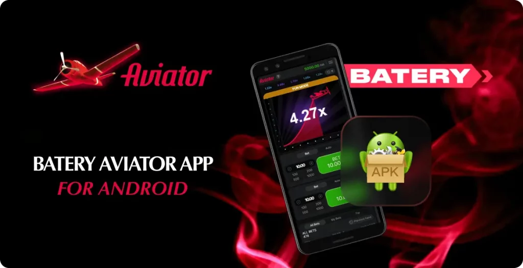 Batery Aviator game app interface on Android with APK icon