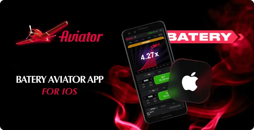 Batery Aviator game app interface for iOS with Apple icon